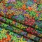 1 Yard Green and Red Crinkled Cotton Gauzy Woven Floral Fabric